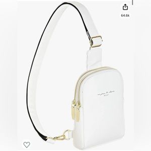 Mini Backpack Crossbody Bag Vegan Leather White Gold Adjustable Neutral Classic